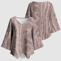 Hawaii Prince Kuhio Kimono Sleeve Blouse Mocha Hawaiian Lau Maia With Leis