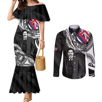 Personalised Hawaii Prince Kuhio Couples Matching Mermaid Dress and Long Sleeve Button Shirt Hawaiian Maile Lei