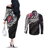 Personalised Hawaii Prince Kuhio Couples Matching Off The Shoulder Long Sleeve Dress and Long Sleeve Button Shirt Hawaiian Maile Lei