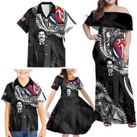 Personalised Hawaii Prince Kuhio Family Matching Off Shoulder Maxi Dress and Hawaiian Shirt Hawaiian Maile Lei LT05 - Polynesian Pride