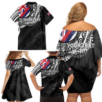 Personalised Hawaii Prince Kuhio Family Matching Off Shoulder Short Dress and Hawaiian Shirt Hawaiian Maile Lei LT05 - Polynesian Pride