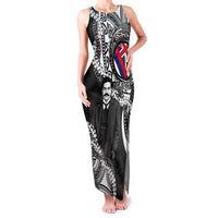 Personalised Hawaii Prince Kuhio Family Matching Tank Maxi Dress and Hawaiian Shirt Hawaiian Maile Lei LT05 Mom's Dress Black - Polynesian Pride