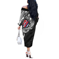 Personalised Hawaii Prince Kuhio Off The Shoulder Long Sleeve Dress Hawaiian Maile Lei