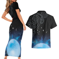 New Zealand Matariki Couples Matching Short Sleeve Bodycon Dress and Hawaiian Shirt Pleiades Star Cluster Blue Galaxy LT05 - Polynesian Pride