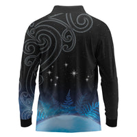 New Zealand Matariki Long Sleeve Polo Shirt Pleiades Star Cluster Blue Galaxy