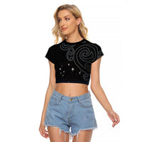 New Zealand Matariki Raglan Cropped T Shirt Pleiades Star Cluster Blue Galaxy