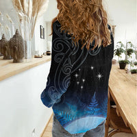 New Zealand Matariki Women Casual Shirt Pleiades Star Cluster Blue Galaxy