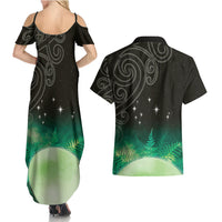 New Zealand Matariki Couples Matching Summer Maxi Dress and Hawaiian Shirt Pleiades Star Cluster Green Galaxy LT05 - Polynesian Pride