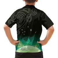 New Zealand Matariki Family Matching Off The Shoulder Long Sleeve Dress and Hawaiian Shirt Pleiades Star Cluster Green Galaxy LT05 - Polynesian Pride