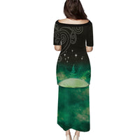 New Zealand Matariki Family Matching Puletasi and Hawaiian Shirt Pleiades Star Cluster Green Galaxy LT05 - Polynesian Pride