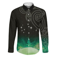New Zealand Matariki Family Matching Summer Maxi Dress and Hawaiian Shirt Pleiades Star Cluster Green Galaxy LT05 Dad's Shirt - Long Sleeve Green - Polynesian Pride