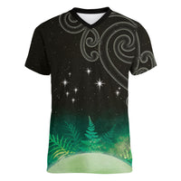 New Zealand Matariki Women V-Neck T-Shirt Pleiades Star Cluster Green Galaxy LT05 Female Green - Polynesian Pride