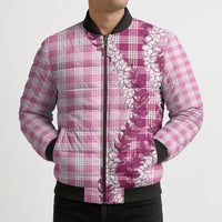 Pink Hawaii Palaka Bomber Puffer Jacket Hawaiian Honohono Lei