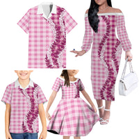 Pink Hawaii Palaka Family Matching Off The Shoulder Long Sleeve Dress and Hawaiian Shirt Hawaiian Honohono Lei LT05 - Polynesian Pride