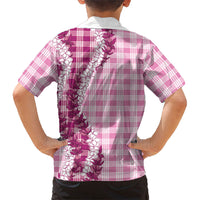 Pink Hawaii Palaka Family Matching Off Shoulder Short Dress and Hawaiian Shirt Hawaiian Honohono Lei LT05 - Polynesian Pride