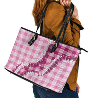 Pink Hawaii Palaka Leather Tote Bag Hawaiian Honohono Lei