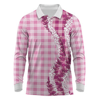 Pink Hawaii Palaka Long Sleeve Polo Shirt Hawaiian Honohono Lei