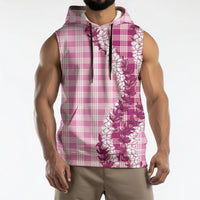 Pink Hawaii Palaka Sleeveless Hoodie Hawaiian Honohono Lei