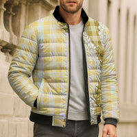 Yellow Hawaii Palaka Bomber Puffer Jacket Hawaiian Honohono Lei