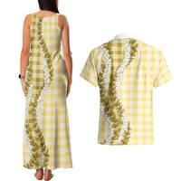 Yellow Hawaii Palaka Couples Matching Tank Maxi Dress and Hawaiian Shirt Hawaiian Honohono Lei LT05 - Polynesian Pride