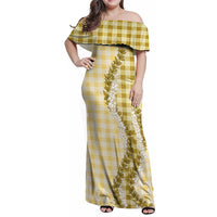 Yellow Hawaii Palaka Family Matching Off Shoulder Maxi Dress and Hawaiian Shirt Hawaiian Honohono Lei LT05 Mom's Dress Yellow - Polynesian Pride
