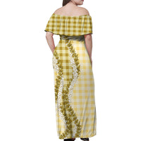 Yellow Hawaii Palaka Family Matching Off Shoulder Maxi Dress and Hawaiian Shirt Hawaiian Honohono Lei LT05 - Polynesian Pride