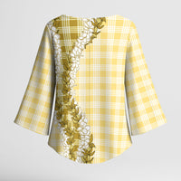 Yellow Hawaii Palaka Kimono Sleeve Blouse Hawaiian Honohono Lei