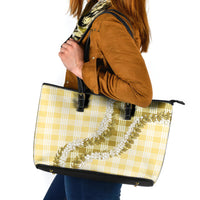 Yellow Hawaii Palaka Leather Tote Bag Hawaiian Honohono Lei