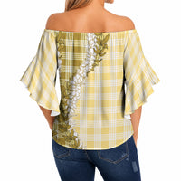 Yellow Hawaii Palaka Off Shoulder Wrap Waist Top Hawaiian Honohono Lei LT05 - Polynesian Pride