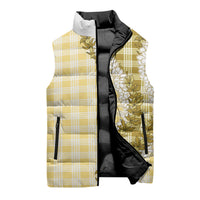 Yellow Hawaii Palaka Sleeveless Puffer Jacket Hawaiian Honohono Lei