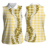 Yellow Hawaii Palaka Women Sleeveless Polo Shirt Hawaiian Honohono Lei