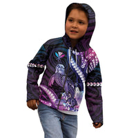 Hawaiian Monk Seal Kid Hoodie Kakau Tribal Pattern Violet Gradient