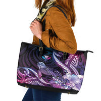 Hawaiian Monk Seal Leather Tote Bag Kakau Tribal Pattern Violet Gradient
