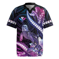 Hawaiian Monk Seal Rugby Jersey Kakau Tribal Pattern Violet Gradient