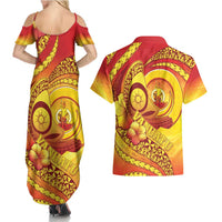 Vanuatu 45 Yia Indipendens Anivesari Couples Matching Summer Maxi Dress and Hawaiian Shirt Tamtam Drum With Boar Tusk - Polynesian Pride