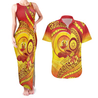 Vanuatu 46 Yia Indipendens Anivesari Couples Matching Tank Maxi Dress and Hawaiian Shirt Tamtam Drum With Boar Tusk LT05 Yellow - Polynesian Pride