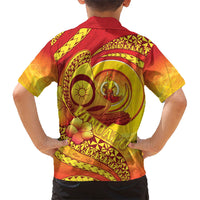 Vanuatu 46 Yia Indipendens Anivesari Family Matching Long Sleeve Bodycon Dress and Hawaiian Shirt Tamtam Drum With Boar Tusk LT05 - Polynesian Pride