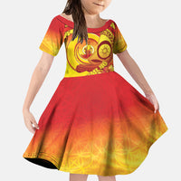 Vanuatu 46 Yia Indipendens Anivesari Family Matching Long Sleeve Bodycon Dress and Hawaiian Shirt Tamtam Drum With Boar Tusk LT05 Daughter's Dress Yellow - Polynesian Pride