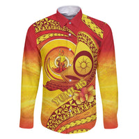 Vanuatu 45 Yia Indipendens Anivesari Family Matching Long Sleeve Bodycon Dress and Hawaiian Shirt Tamtam Drum With Boar Tusk - Polynesian Pride