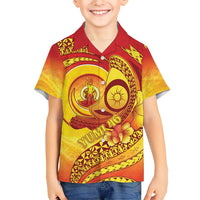 Vanuatu 46 Yia Indipendens Anivesari Family Matching Long Sleeve Bodycon Dress and Hawaiian Shirt Tamtam Drum With Boar Tusk LT05 Son's Shirt Yellow - Polynesian Pride