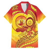 Vanuatu 46 Yia Indipendens Anivesari Family Matching Mermaid Dress and Hawaiian Shirt Tamtam Drum With Boar Tusk LT05 Dad's Shirt - Short Sleeve Yellow - Polynesian Pride