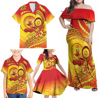 Vanuatu 46 Yia Indipendens Anivesari Family Matching Off Shoulder Maxi Dress and Hawaiian Shirt Tamtam Drum With Boar Tusk LT05 - Polynesian Pride