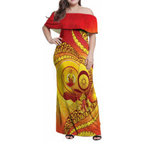 Vanuatu 46 Yia Indipendens Anivesari Family Matching Off Shoulder Maxi Dress and Hawaiian Shirt Tamtam Drum With Boar Tusk LT05 Mom's Dress Yellow - Polynesian Pride