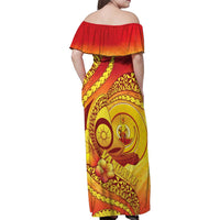 Vanuatu 45 Yia Indipendens Anivesari Family Matching Off Shoulder Maxi Dress and Hawaiian Shirt Tamtam Drum With Boar Tusk - Polynesian Pride