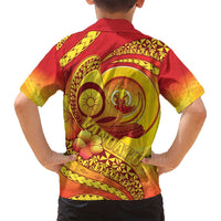 Vanuatu 45 Yia Indipendens Anivesari Family Matching Off Shoulder Short Dress and Hawaiian Shirt Tamtam Drum With Boar Tusk - Polynesian Pride