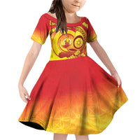 Vanuatu 46 Yia Indipendens Anivesari Family Matching Off Shoulder Short Dress and Hawaiian Shirt Tamtam Drum With Boar Tusk LT05 Daughter's Dress Yellow - Polynesian Pride