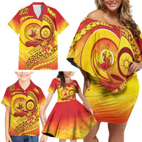 Vanuatu 46 Yia Indipendens Anivesari Family Matching Off Shoulder Short Dress and Hawaiian Shirt Tamtam Drum With Boar Tusk LT05 - Polynesian Pride