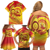 Vanuatu 46 Yia Indipendens Anivesari Family Matching Off Shoulder Short Dress and Hawaiian Shirt Tamtam Drum With Boar Tusk LT05 - Polynesian Pride