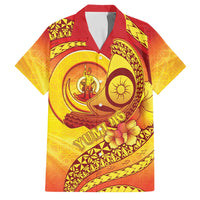 Vanuatu 45 Yia Indipendens Anivesari Family Matching Puletasi and Hawaiian Shirt Tamtam Drum With Boar Tusk LT05 Dad's Shirt - Short Sleeve Yellow - Polynesian Pride