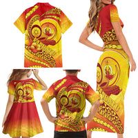 Vanuatu 46 Yia Indipendens Anivesari Family Matching Short Sleeve Bodycon Dress and Hawaiian Shirt Tamtam Drum With Boar Tusk LT05 - Polynesian Pride